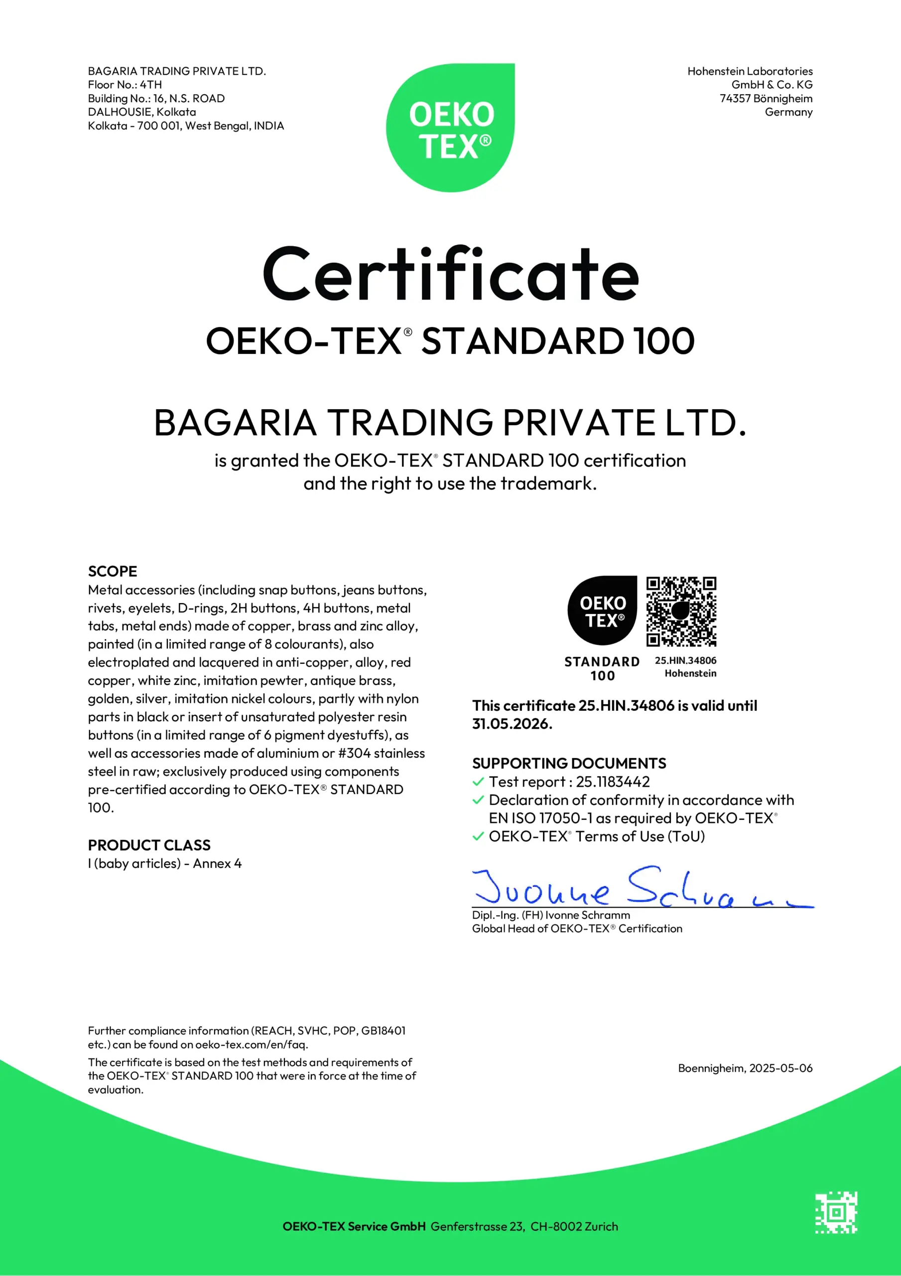 OEKO TEX CERTIFICATE - BTPL